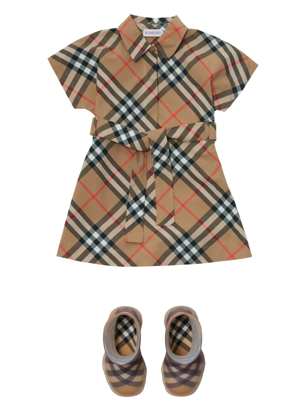 Burberry Kids Geruite katoenen blousejurk Bruin