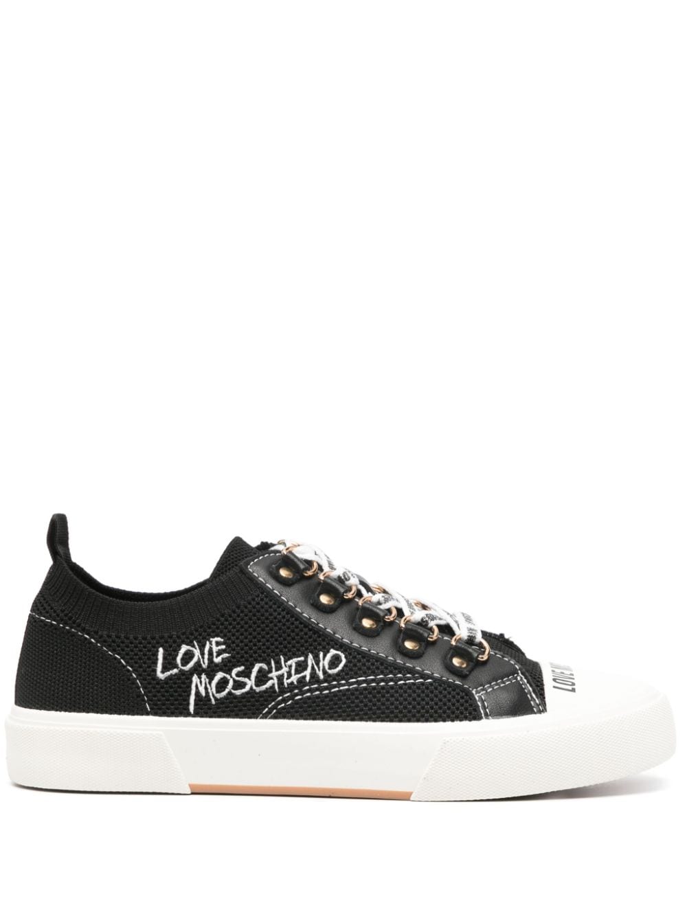 Love Moschino Logo-embroidered Knitted Sneakers In Black