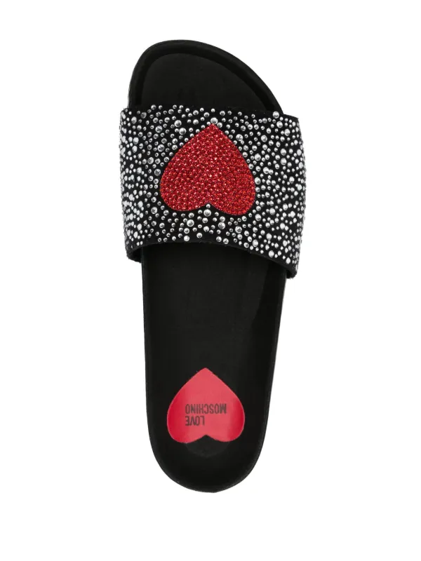 Love Moschino rhinestone embellished Slides Black FARFETCH HK