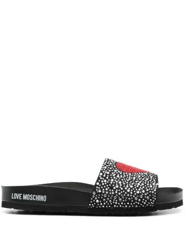 Love Moschino rhinestone embellished Slides Black FARFETCH HK