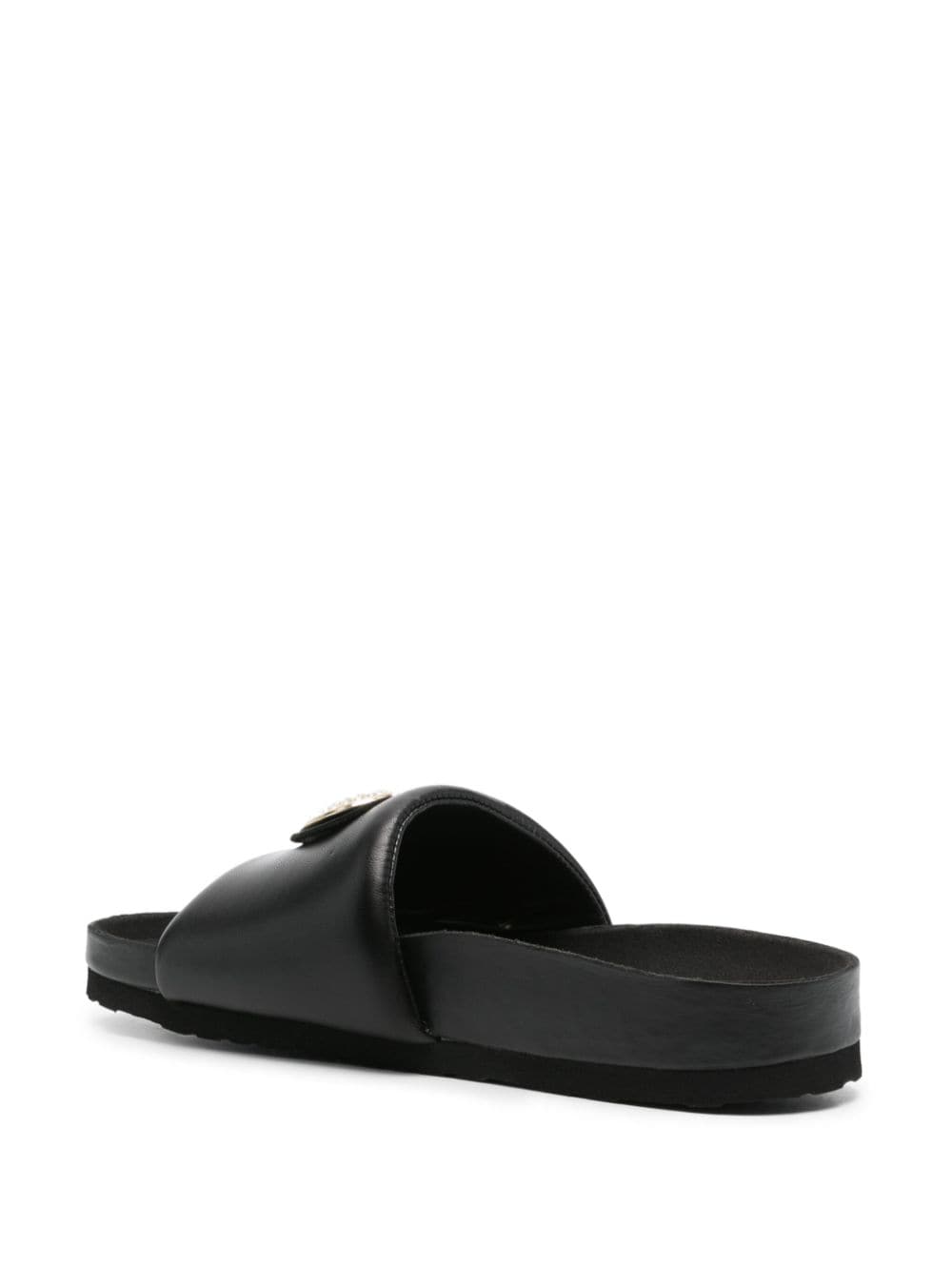 Shop Love Moschino Heart-appliqué Leather Slides In Black