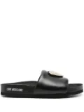 Love Moschino heart-appliqué leather slides - Black