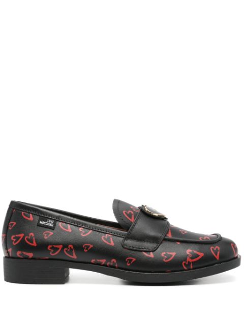 Love Moschino logo-appliqué leather loafers