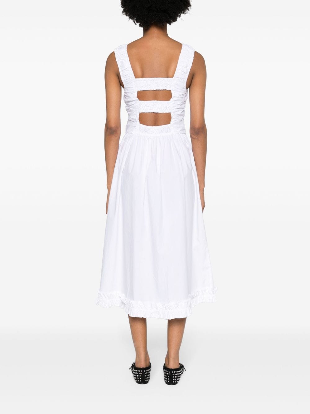 Shop Ganni Smocked Poplin Midi Dress In White