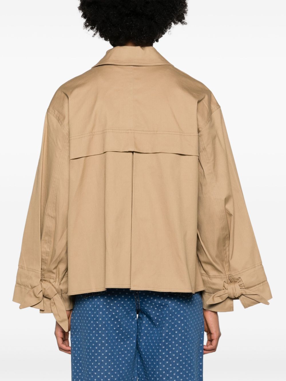 Shop Ganni Logo-embroidered Herringbone Shirt Jacket In 褐色