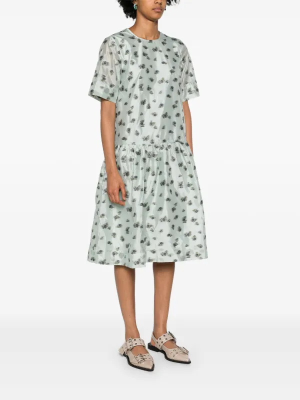 GANNI floral-jacquard Organza Midi Dress | Green | FARFETCH SG