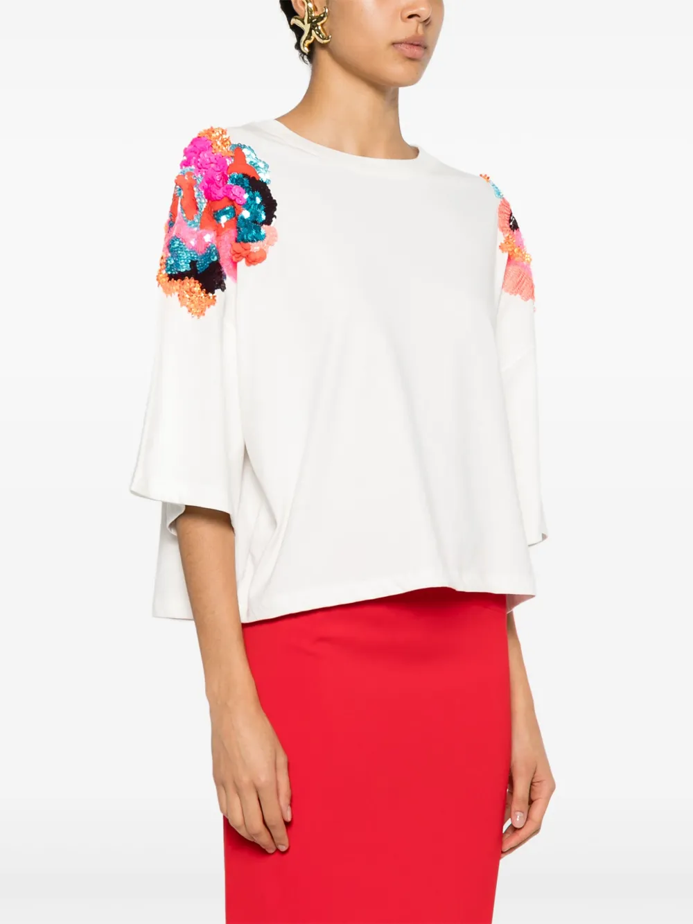Essentiel Antwerp T-shirt van biologisch katoen met pailletten Wit
