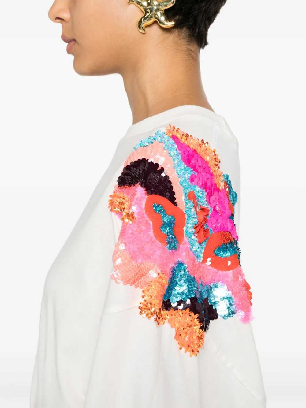 Essentiel Antwerp T-shirt van biologisch katoen met pailletten Wit