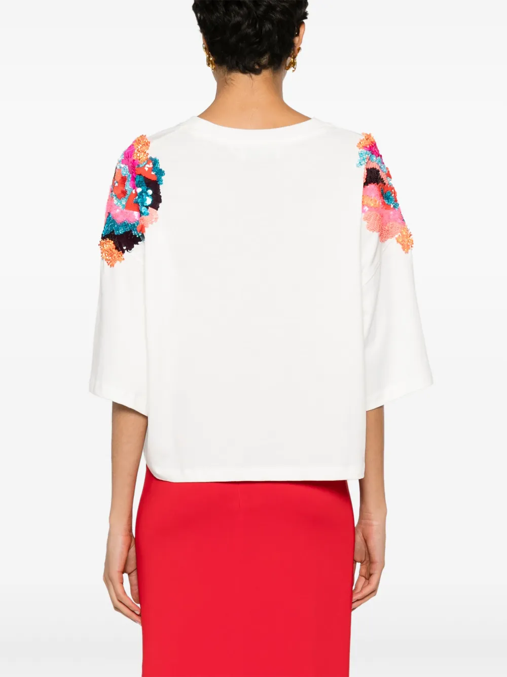 Essentiel Antwerp T-shirt van biologisch katoen met pailletten Wit