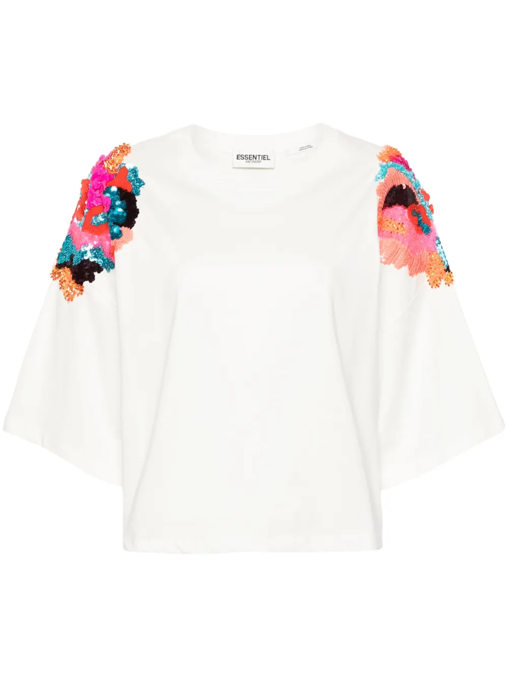 Essentiel Antwerp T-shirt van biologisch katoen met pailletten Wit