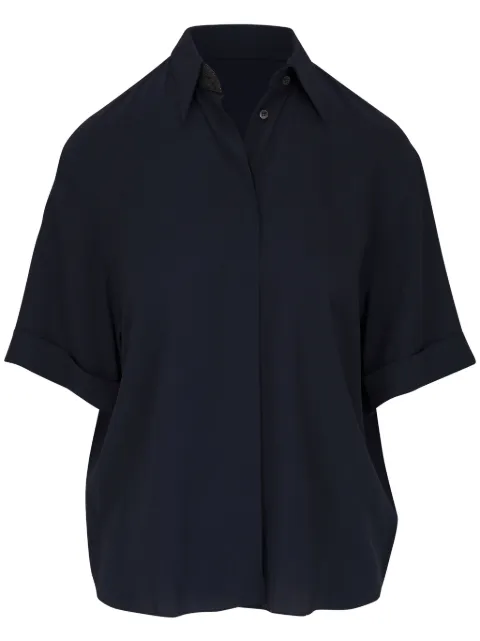 Brunello Cucinelli oversized navy silk blouse