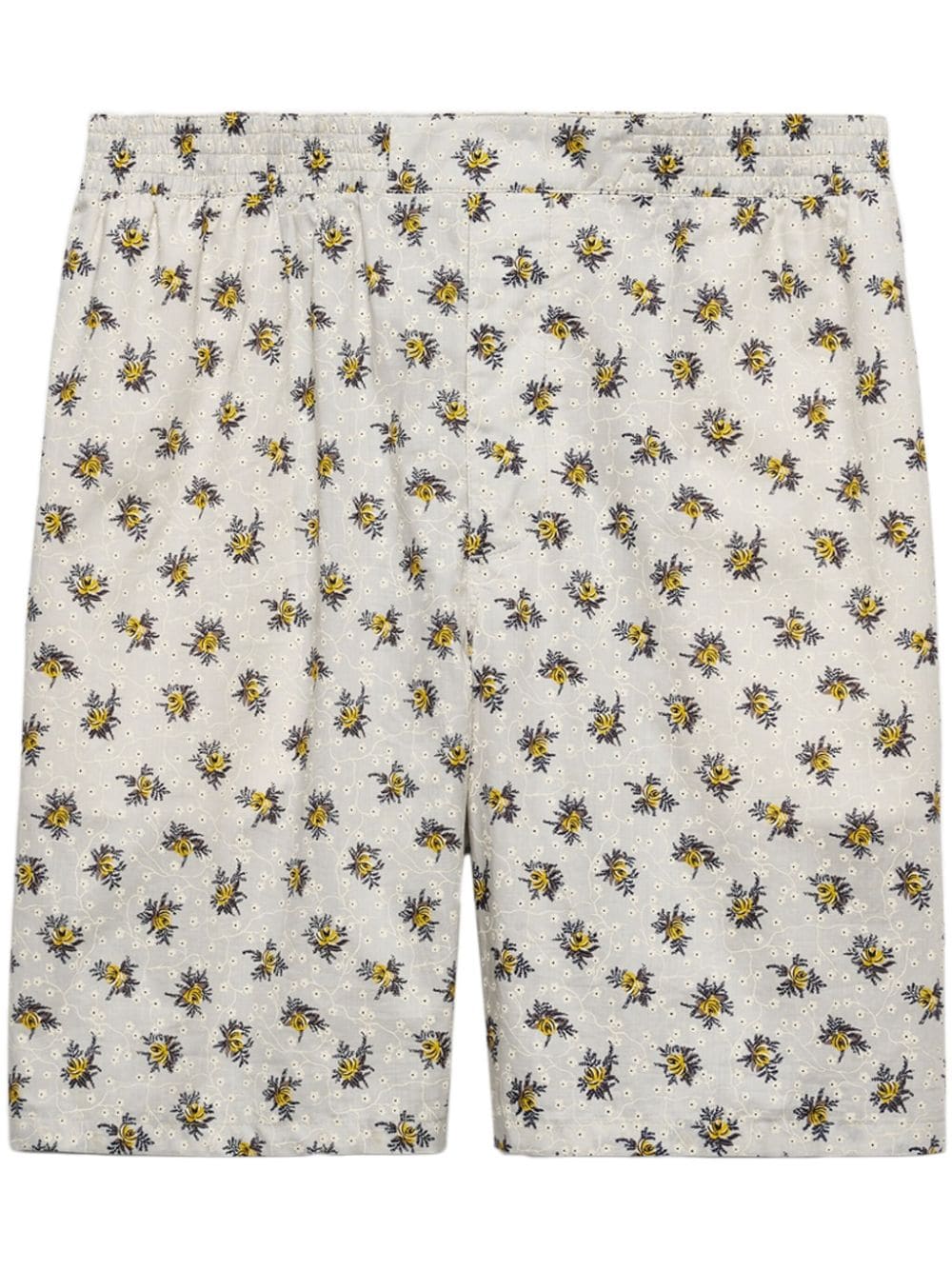 Prada Floral-print Cotton Bermuda Shorts In Neutral