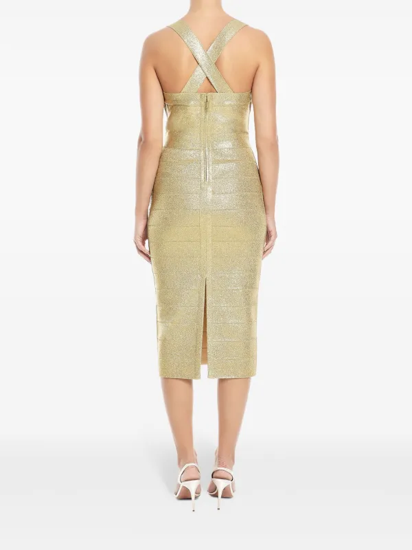 slim fit dress slacks Hervé Léger Kaitlyn Bandage Dress with Gold Sequins Size XS main image 1