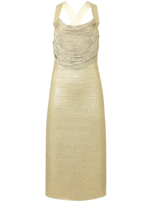 green emerald velvet dress THE METALLIC SANDRA DRESS – HERVÉ LÉGER main image 1