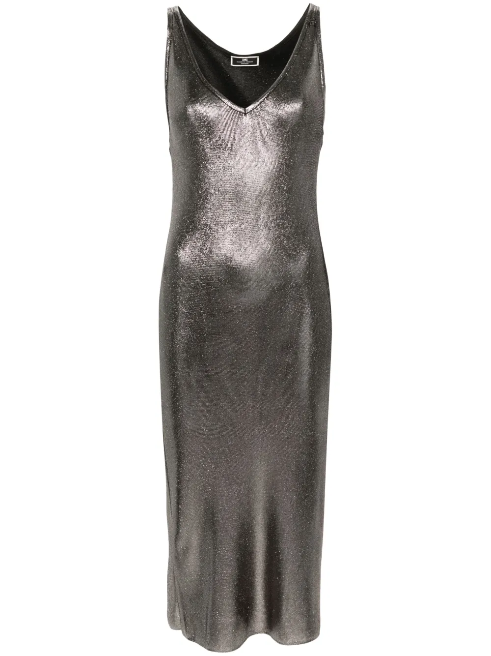 Shop Elisabetta Franchi Sleeveless Laminated Midi Dress In Silver