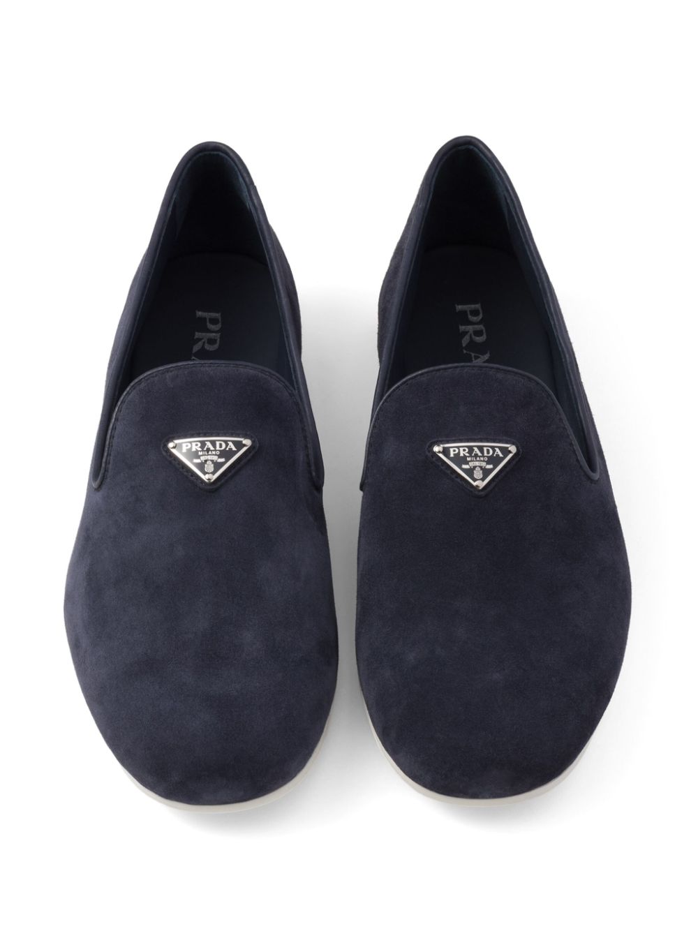 Prada triangle-logo suede loafers Blue