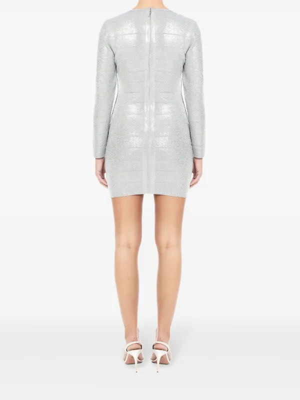 Herve Leger Metallic Long-sleeve Minidress - Silver