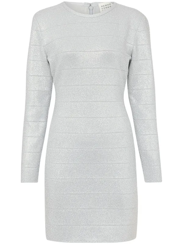 Herve Leger Metallic Long-sleeve Minidress - Silver