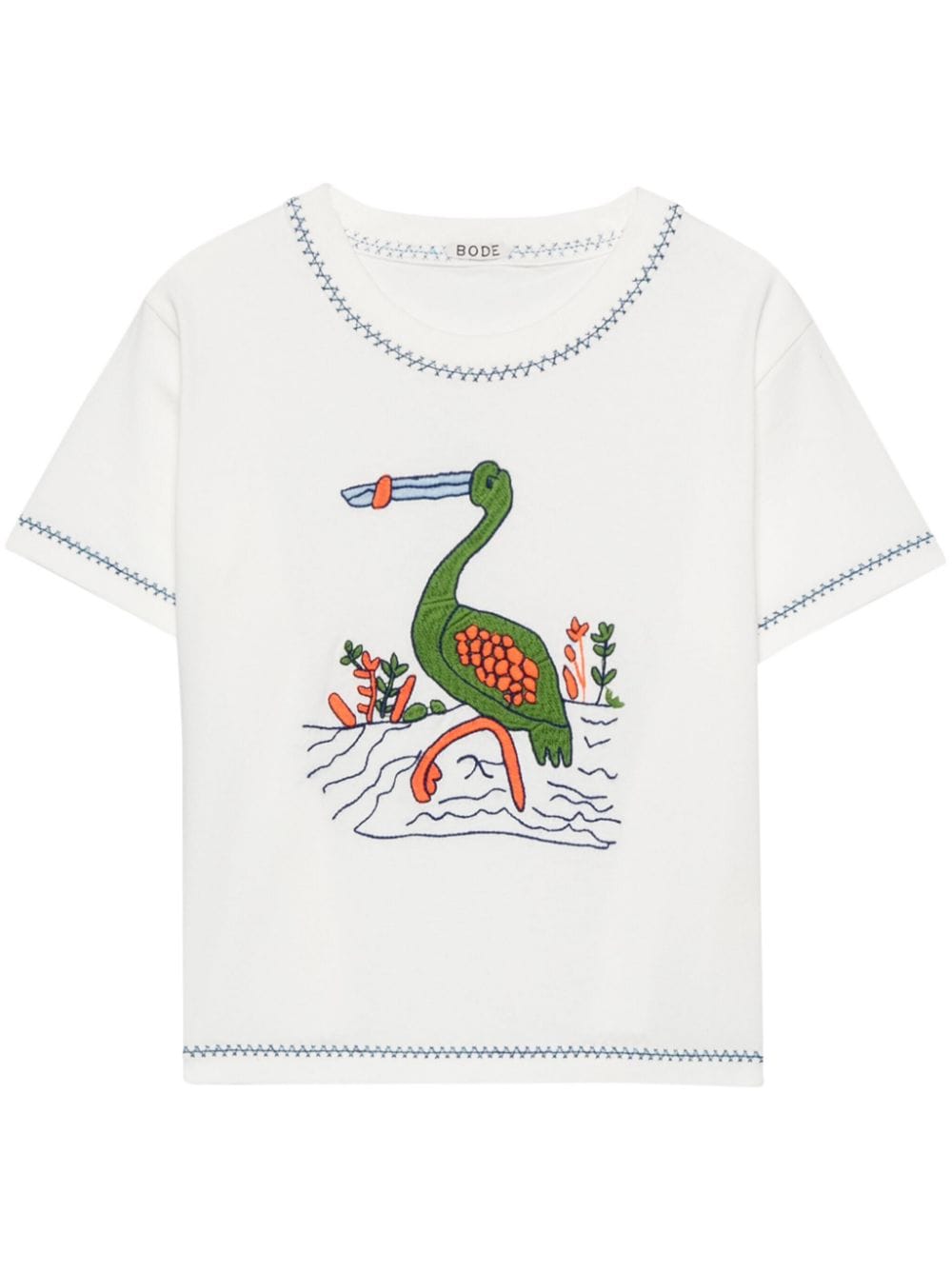 Bode Heron Embroidered T-shirt In White