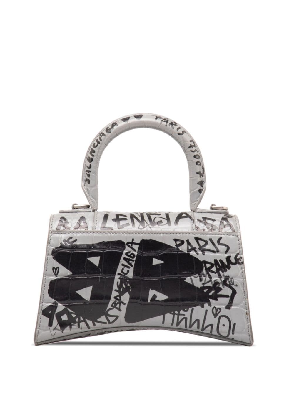 Pre-owned Balenciaga 2020 Xs Hourglass Graffiti Top Handle Bag Satchel In Grey