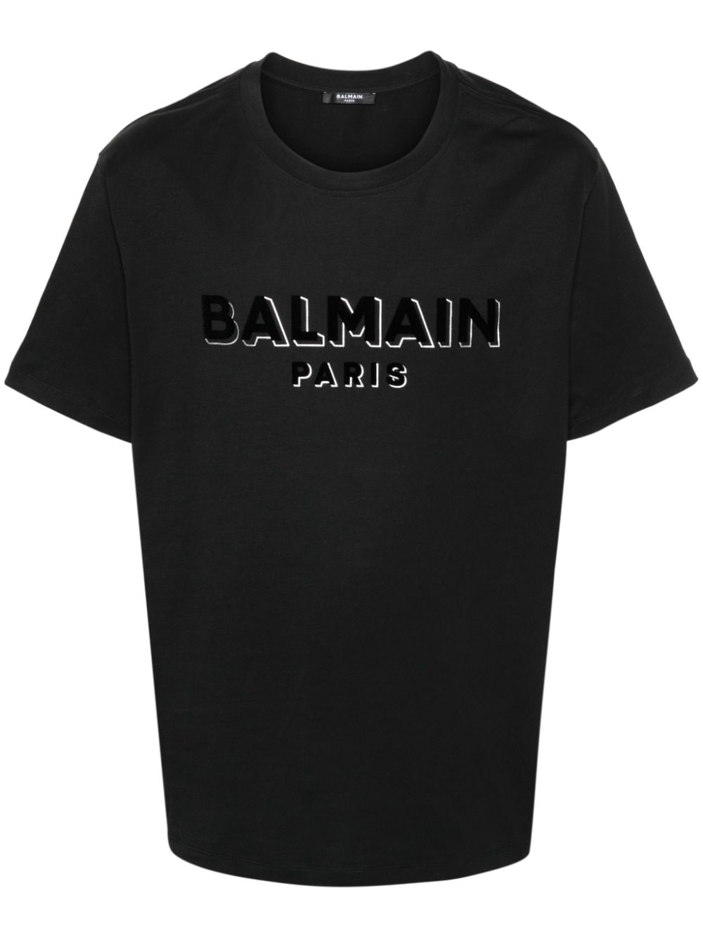 Balmain Flocked-logo Cotton T-shirt In Black