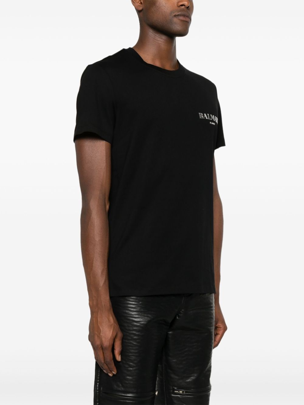 Shop Balmain Logo-appliqué Cotton T-shirt In 黑色
