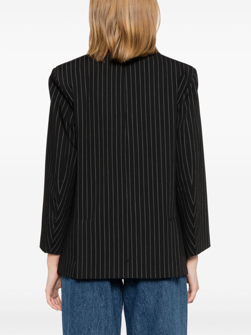 Shop Ganni Pinstripe Blazer In Black