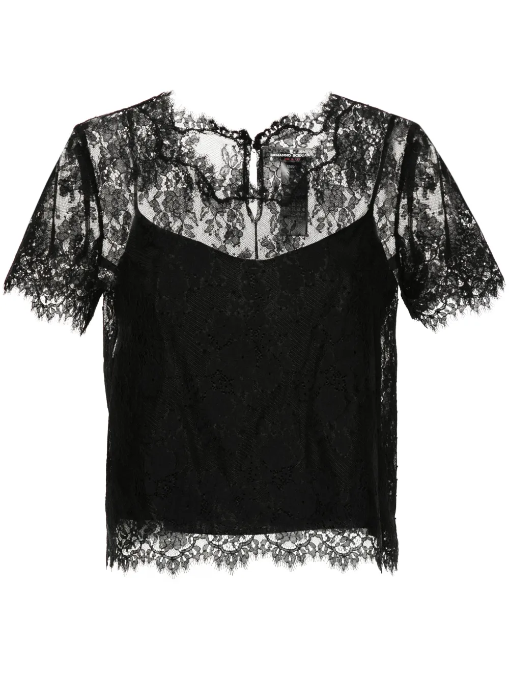 Ermanno Scervino Floral-lace Sheer Blouse In Black