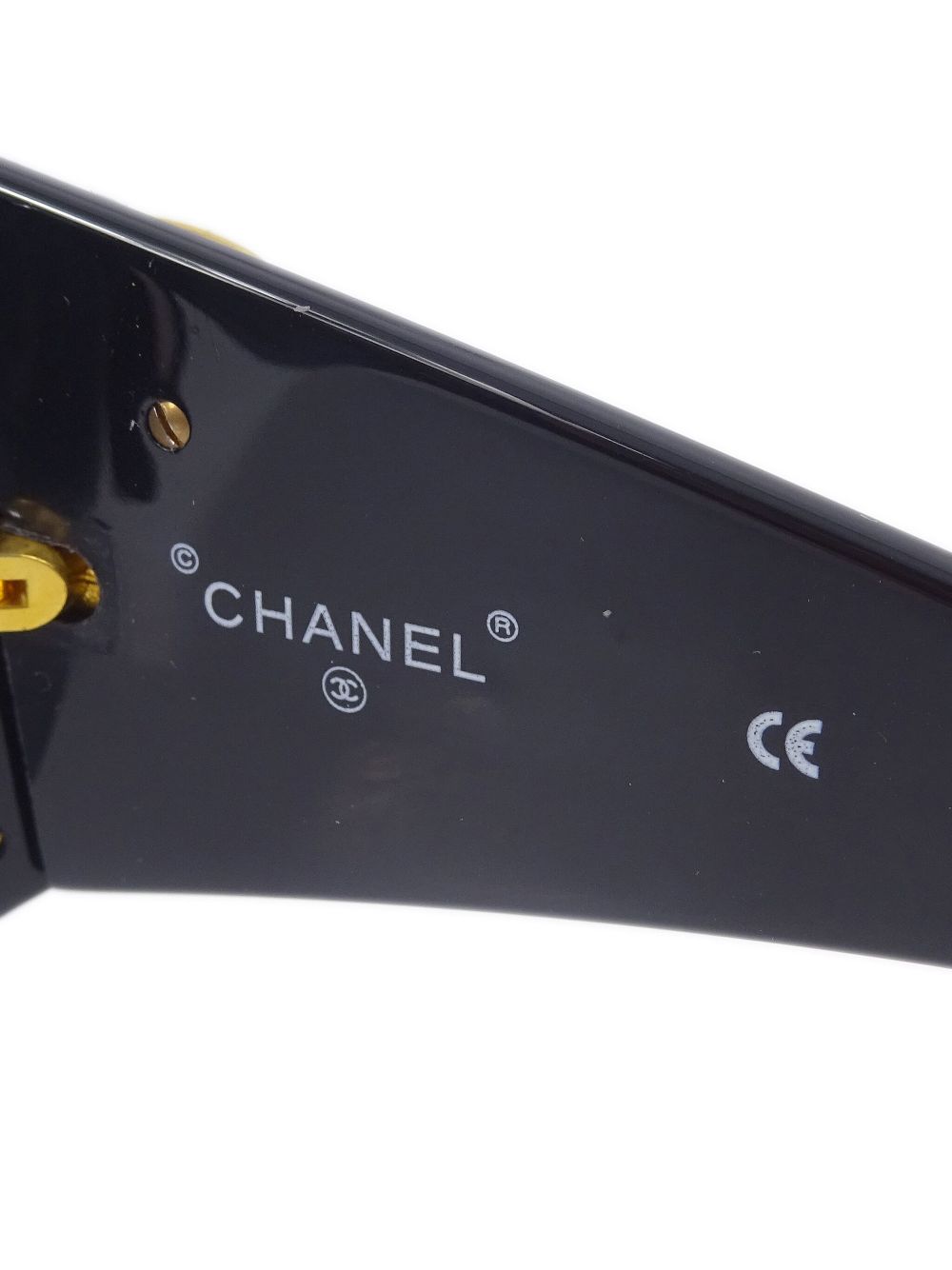 Affordable HOT SALE CHANEL 1990-2000s leather-and-chain trimmed shield sunglasses Women