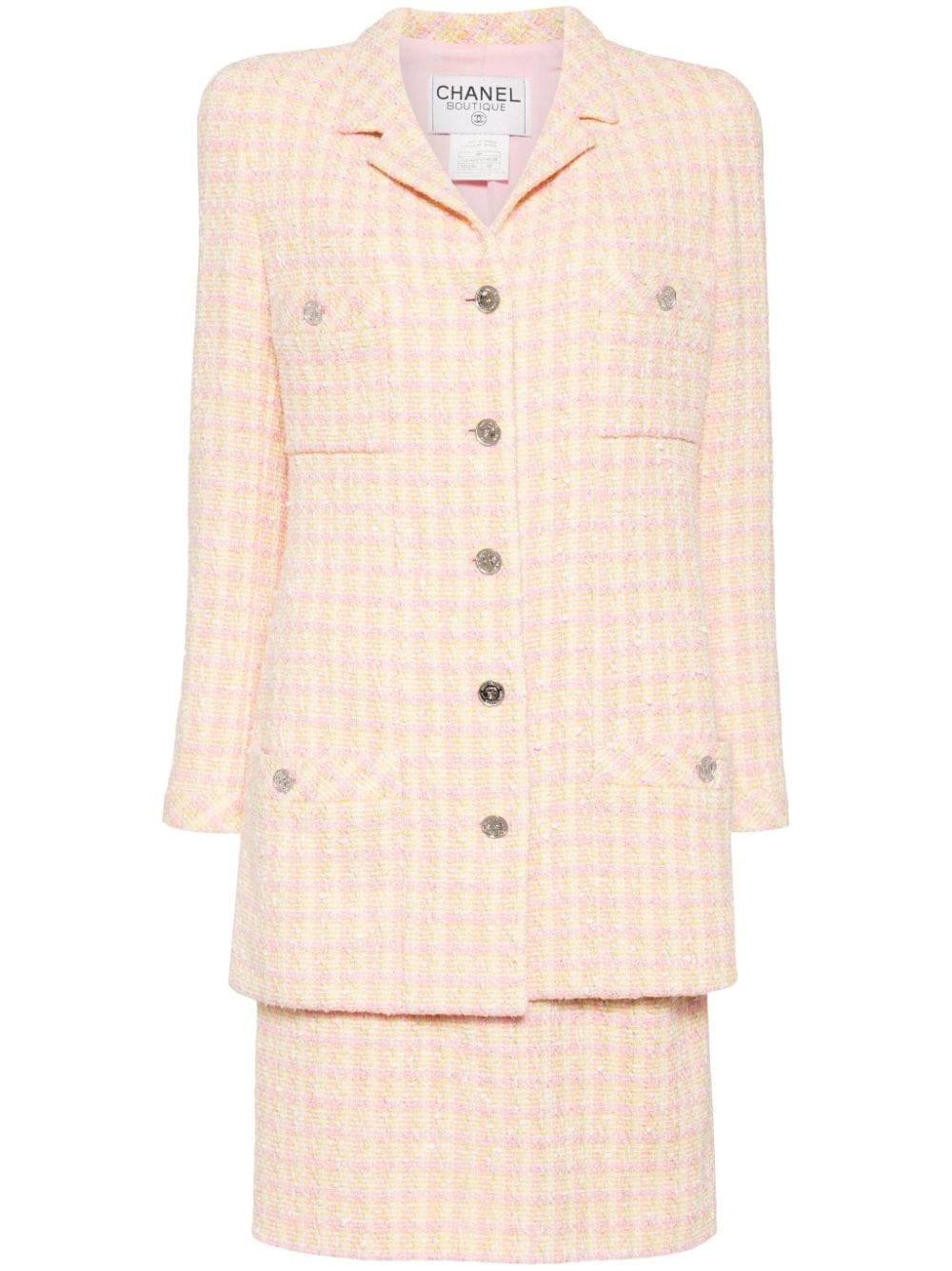 Pre-owned Chanel 1996 Tweed Skirt Suit In Pink