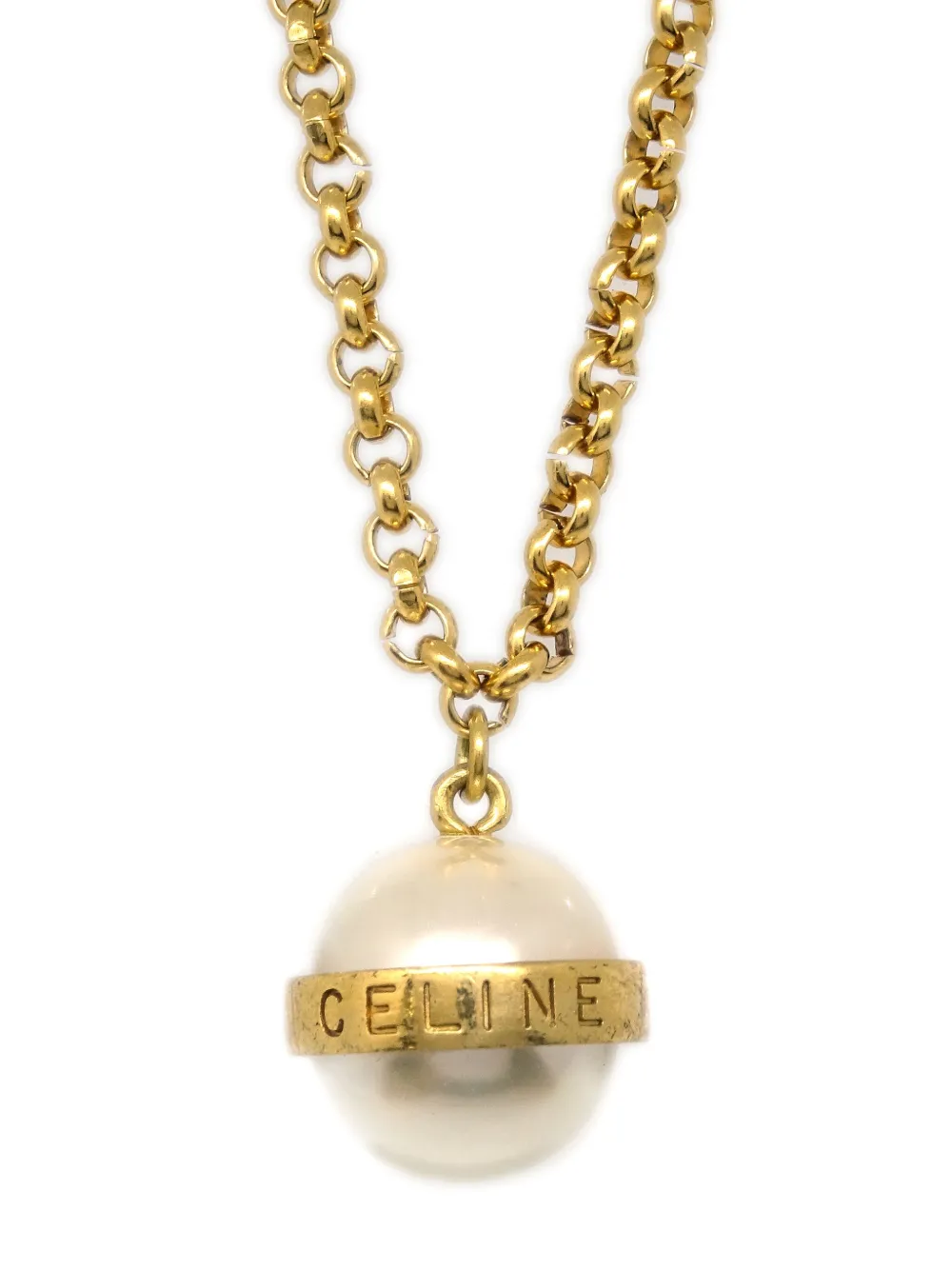 Céline Pre-Owned 1990-2000s logo-engraved pearl-pendant necklace - Goud