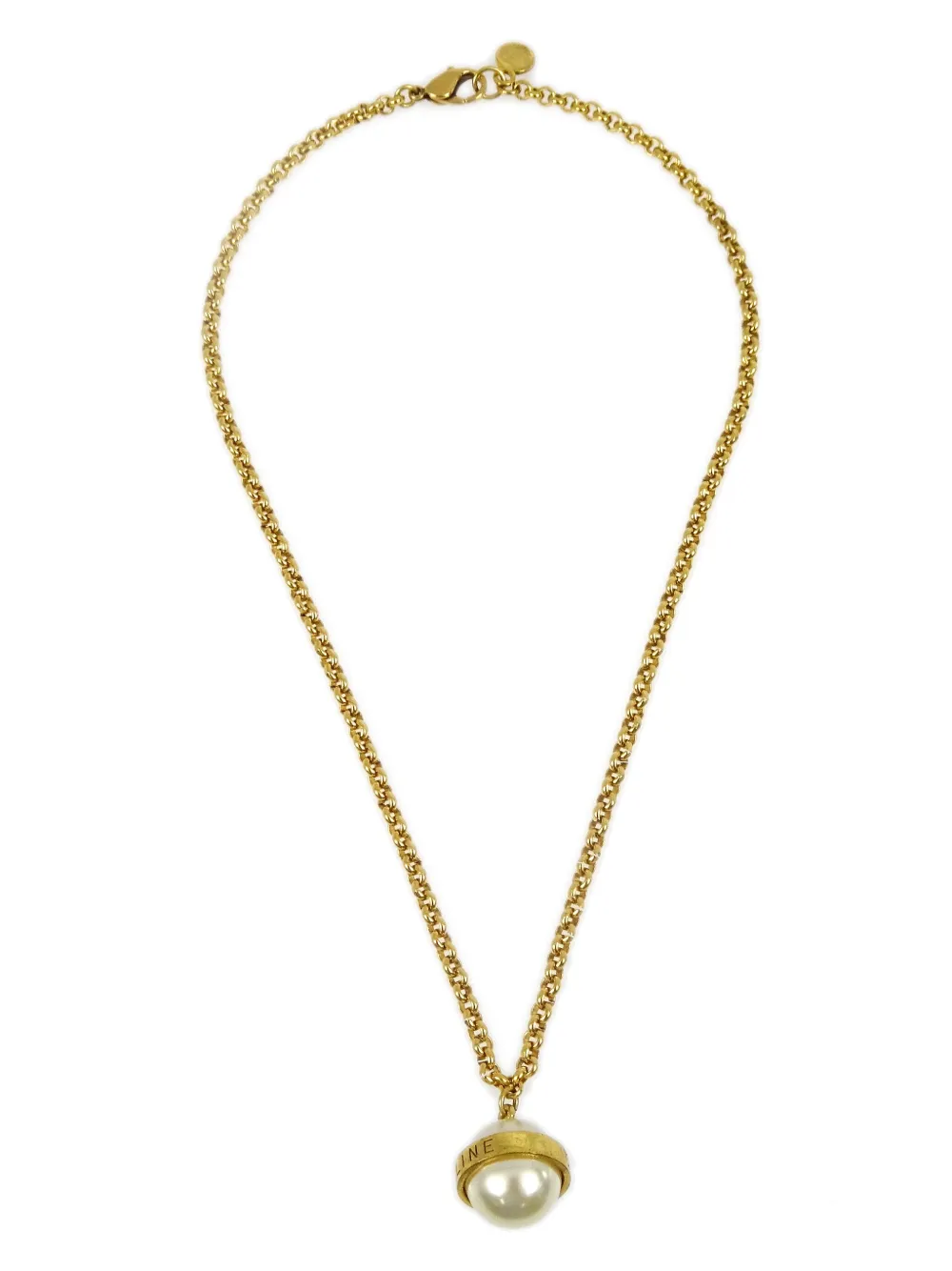 Céline Pre-Owned 1990-2000s logo-engraved pearl-pendant necklace - Gold