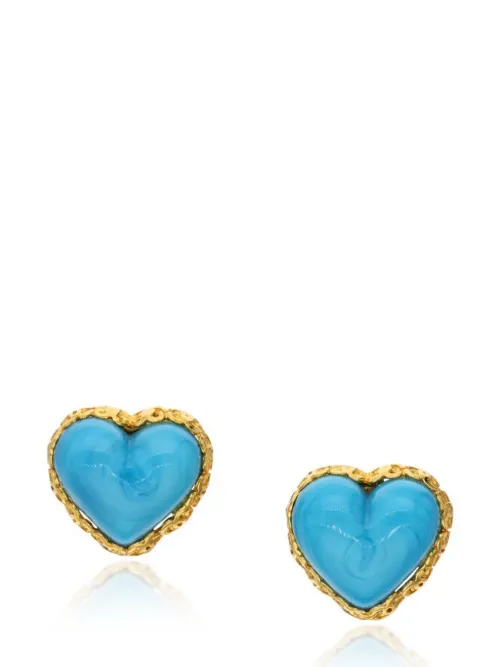 Gold Metal, Blue Gripoix Heart Earrings, 1993 - CHANEL Pre-Owned - Modalova