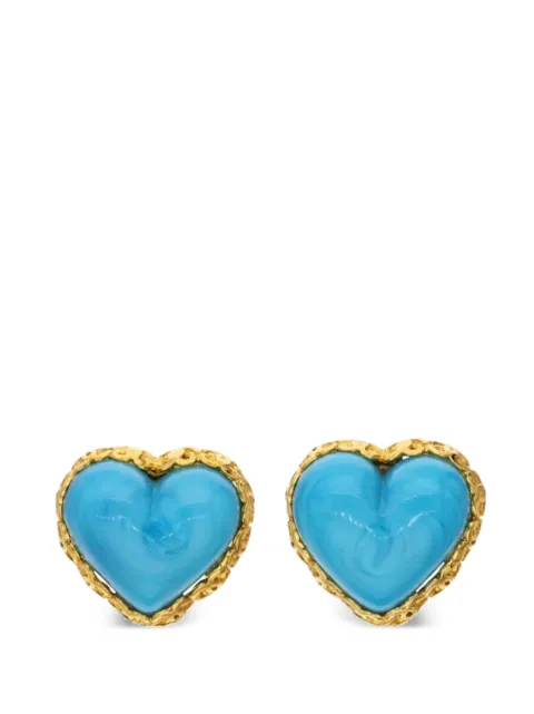 CHANEL Pre-Owned Gold Metal, Blue Gripoix Heart Earrings, 1993