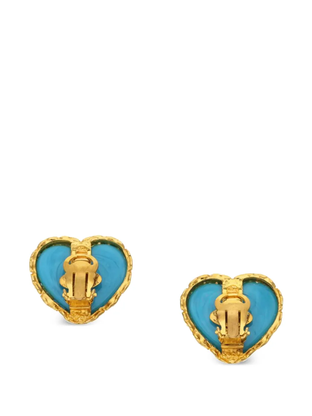 Gold Metal, Blue Gripoix Heart Earrings, 1993