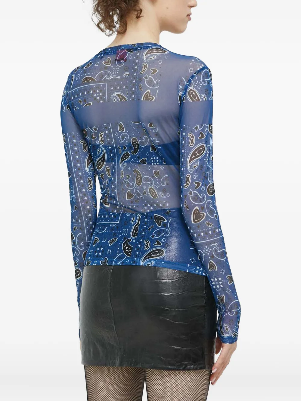HUGO Top met lange mouwen en paisley-print Blauw