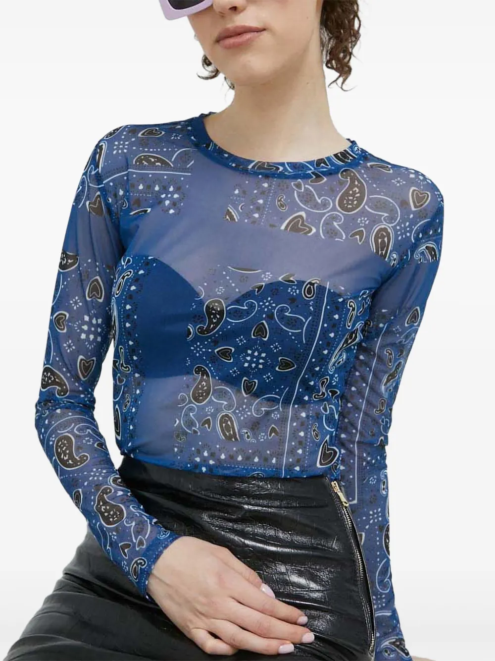 HUGO Top met lange mouwen en paisley-print Blauw