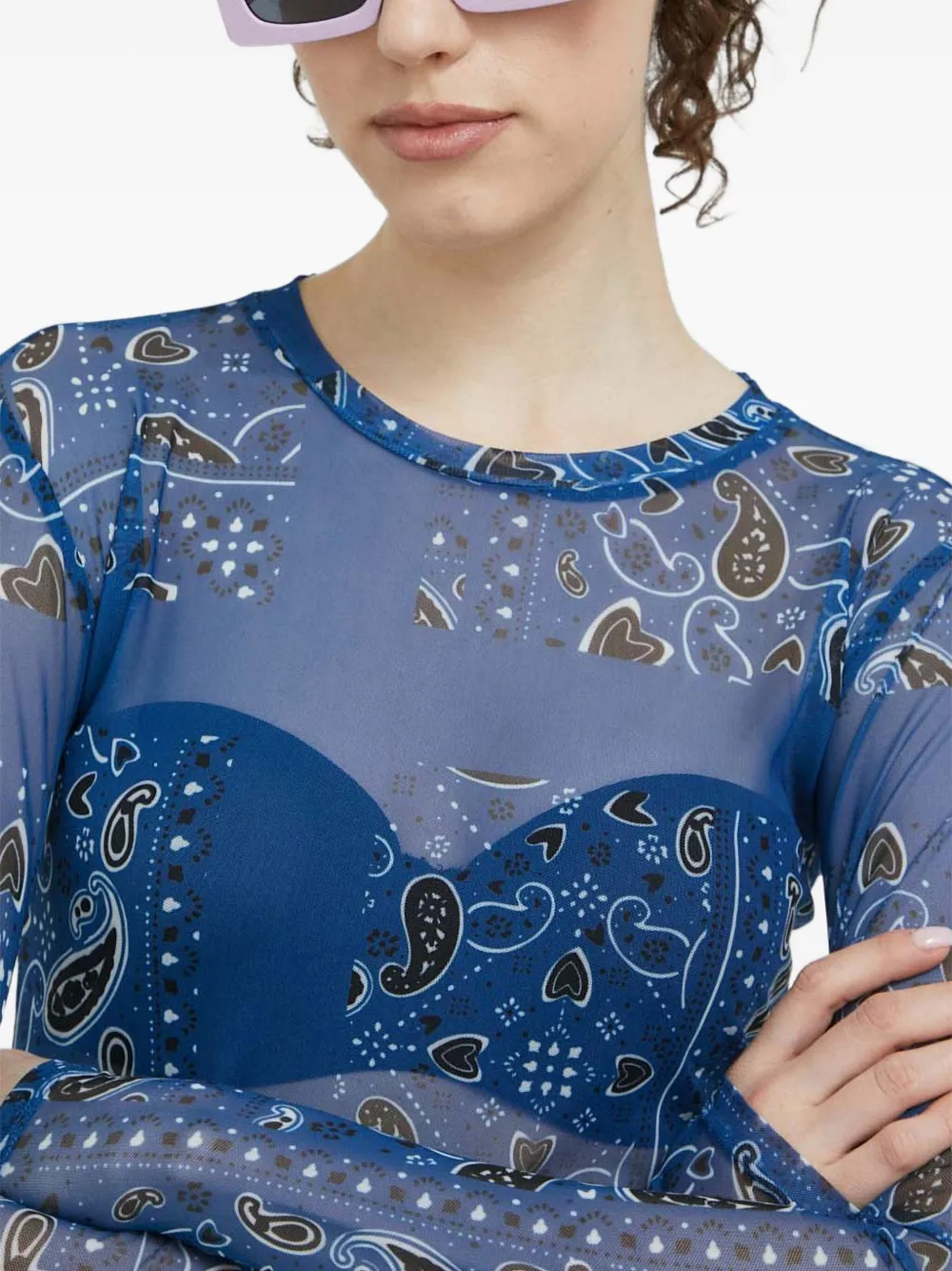 HUGO Top met lange mouwen en paisley-print Blauw