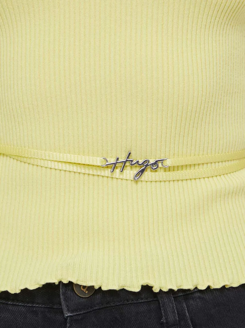 HUGO Top met gestrikte taille en afwerking Geel