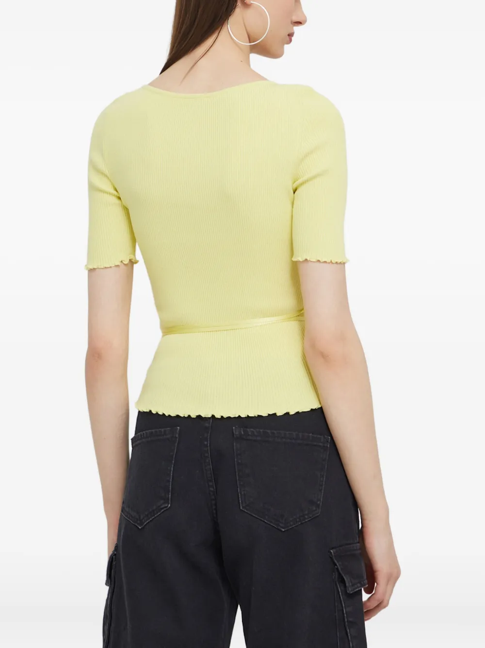 HUGO Top met gestrikte taille en afwerking Geel