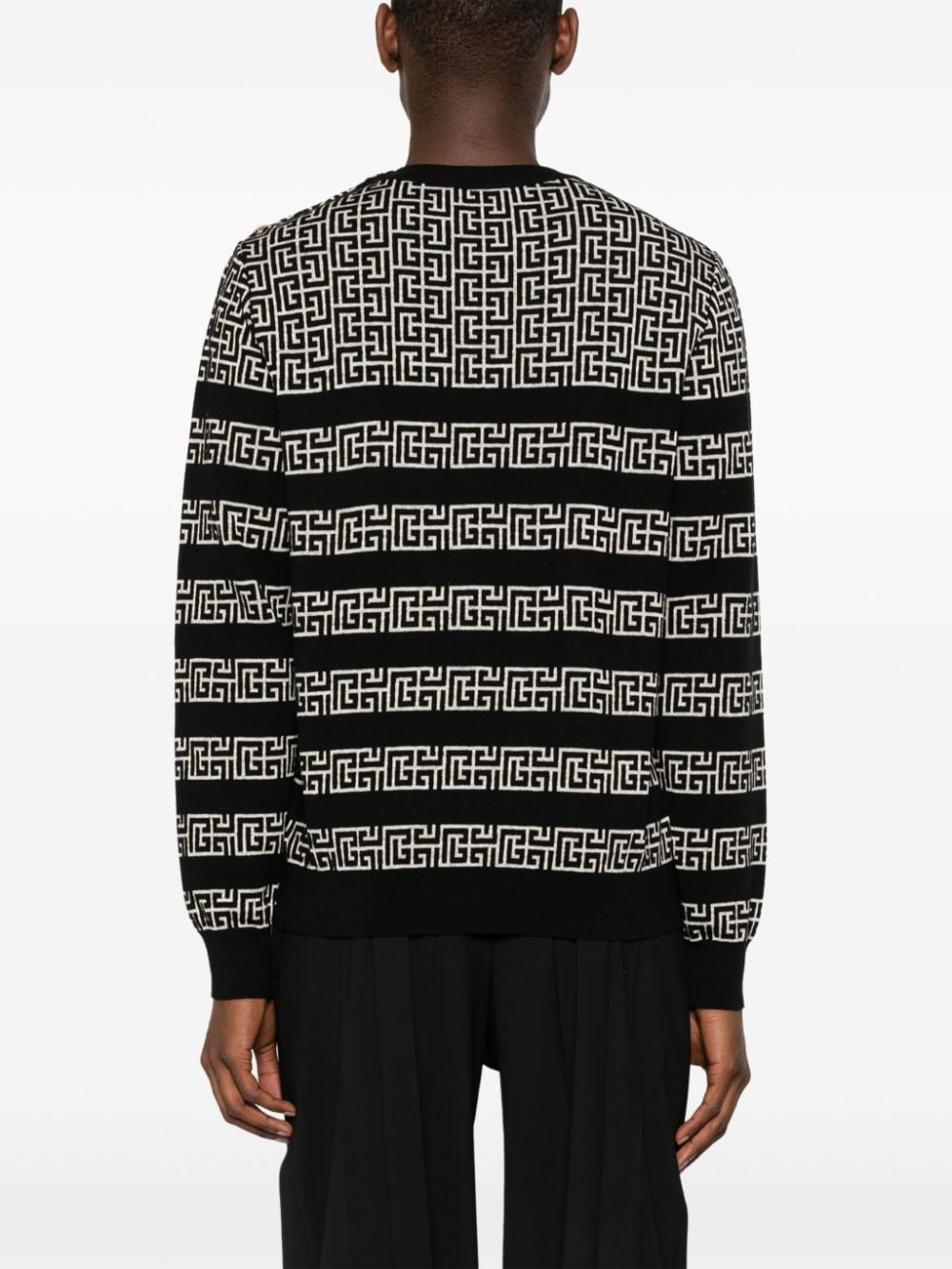 Shop Balmain Pb Labyrinth Ribbed Jumper In Black