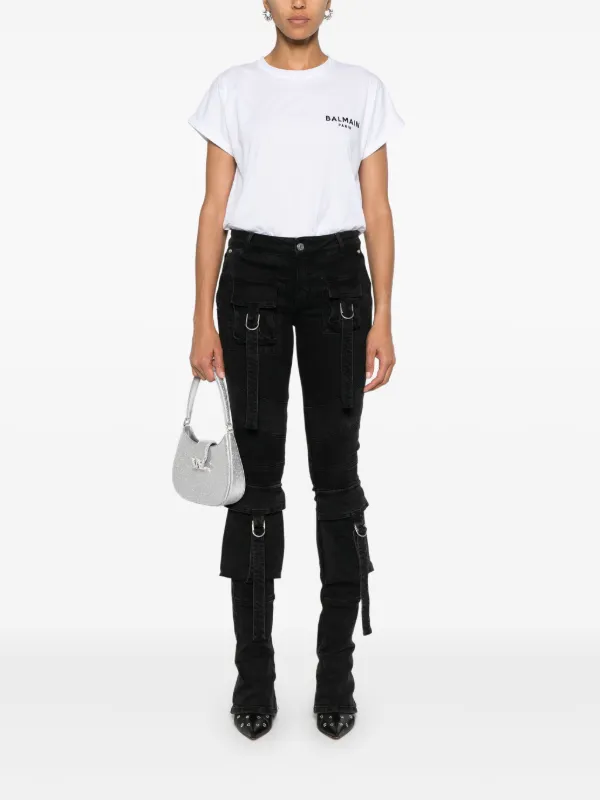 【関税込み】Balmain ホワイト フロックロゴ Tシャツ Balmain flocked-logo Cotton T-shirt | White | FARFETCH