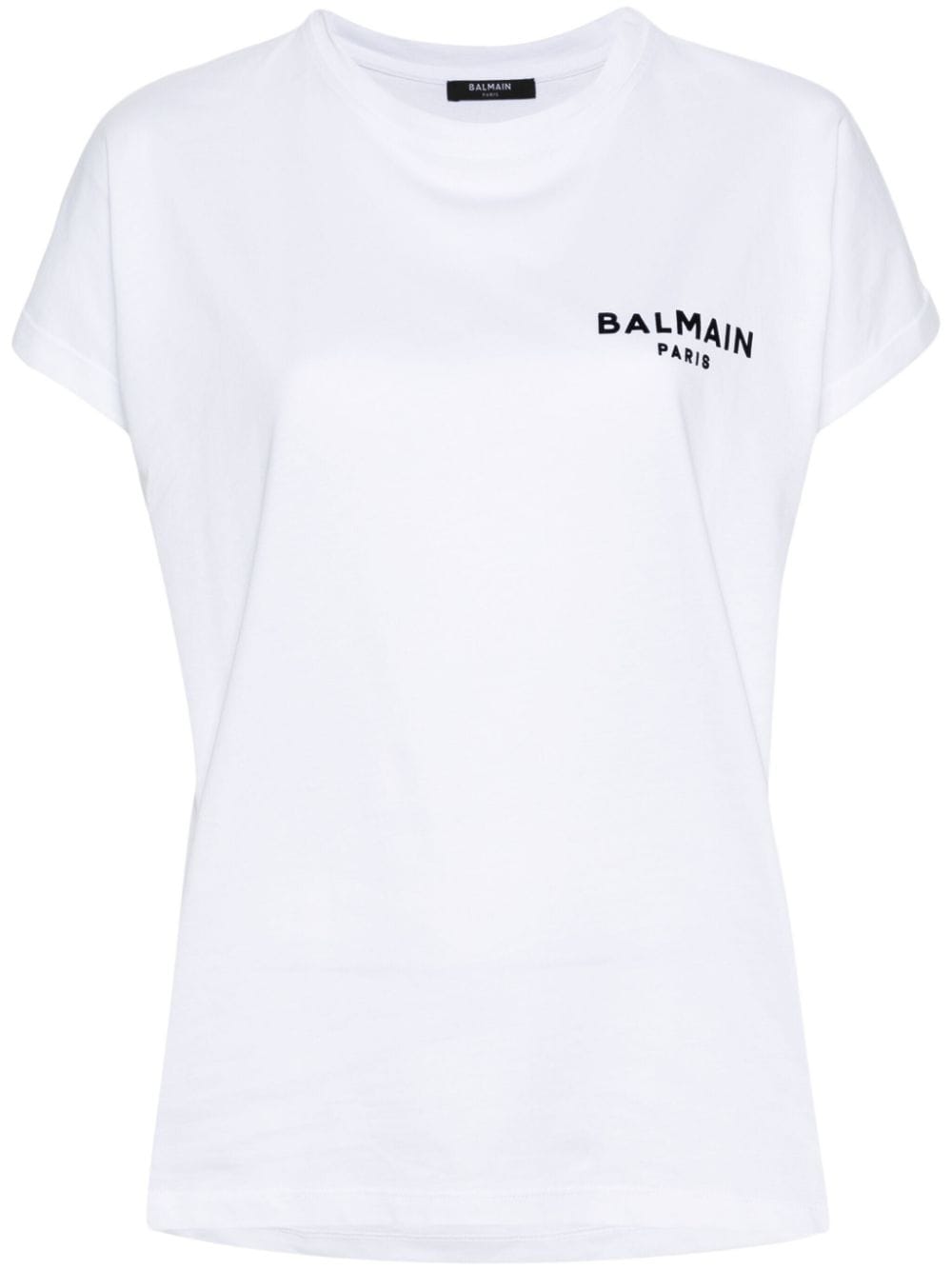 Shop Balmain Flocked-logo Cotton T-shirt In White