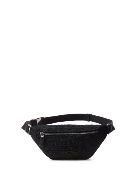 Prada logo-embroidered raffia belt bag