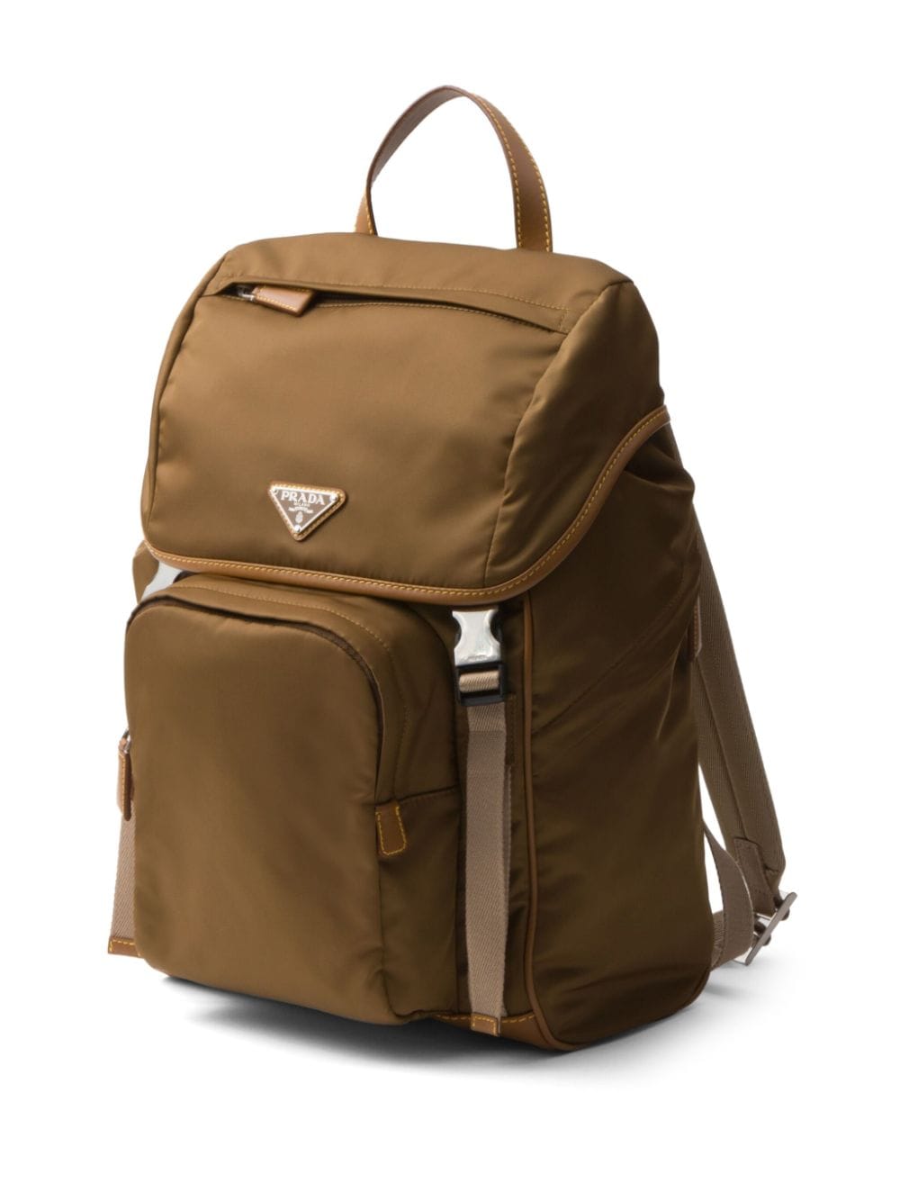 Shop Prada Triangle-logo Buckled Backpack In Braun