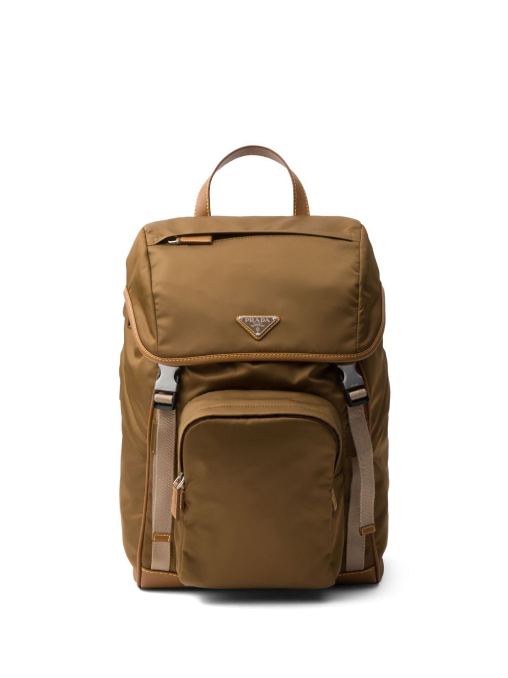 Prada Triangle-logo Buckled Backpack In Brown