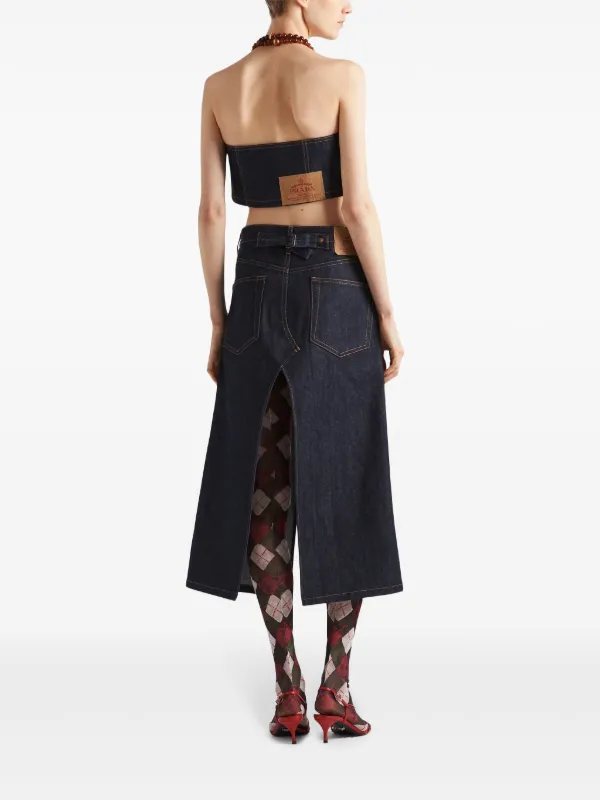 プラダ　ビスチェ Prada Denim Strapless Crop Top | Blue | FARFETCH ID