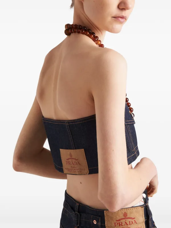 PRADA デニムビスチェトップ サイズ38 Prada Denim Strapless Crop Top | Blue | FARFETCH ID