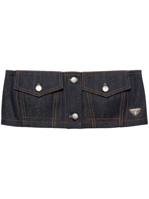 Haut bustier en jean à coupe crop - Prada - Modalova