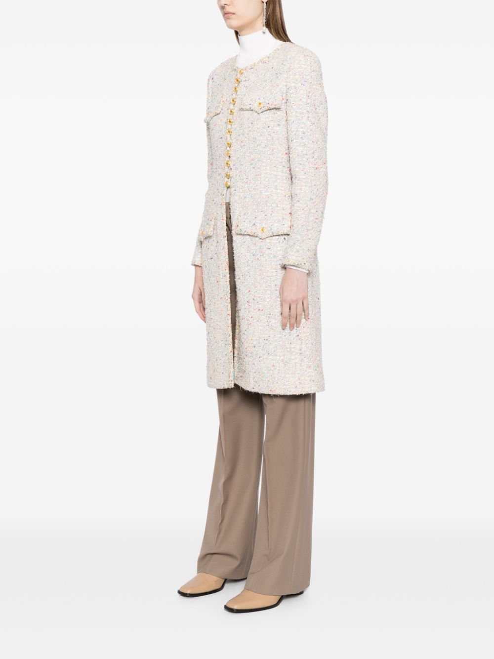 CHANEL 1987 single-breasted tweed coat Women